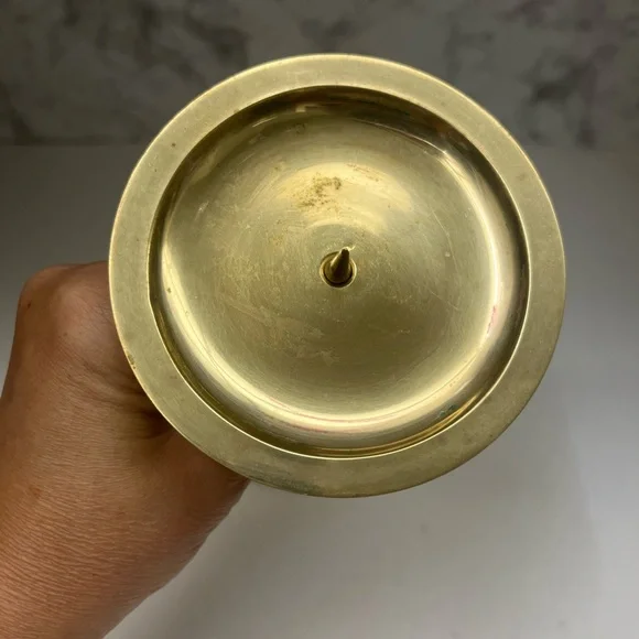 Vintage Large Solid Brass Pillar Candle Holder/Pedestal Candle Holder/Farmhouse - Picture 5 of 7